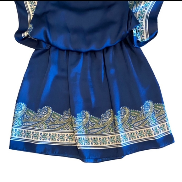 Max Studio | Short Flowy Blouson Handkerchief Dress w/ Boho Pattern M - Picture 7 of 13